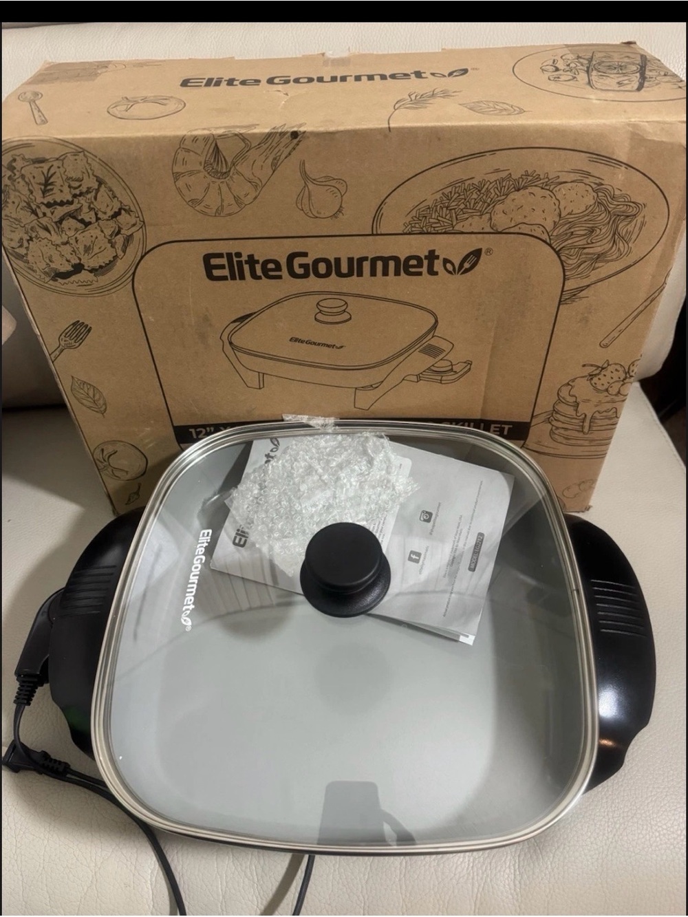 Elite Gourmet 12"x12"x2.15” Ceralast™ PFAS Free Ceramic Electric Skillet, Dis...
